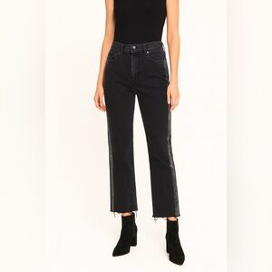 La Vie Rebecca Taylor Flare Jeans Size 29 Black Glitter Stripe Fringe Hem